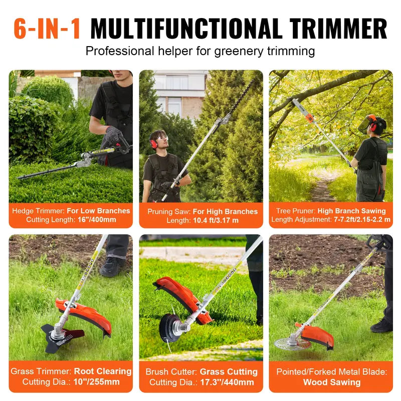 VEVOR 6-in-1 Multi-Functional Trimming Tools with Gas Hedge Trimmer